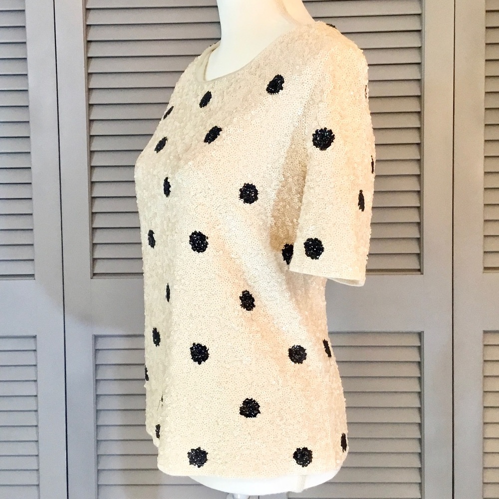 J. Crew Sequin Ivory and Black Polka Dot Top - Picture 12 of 16